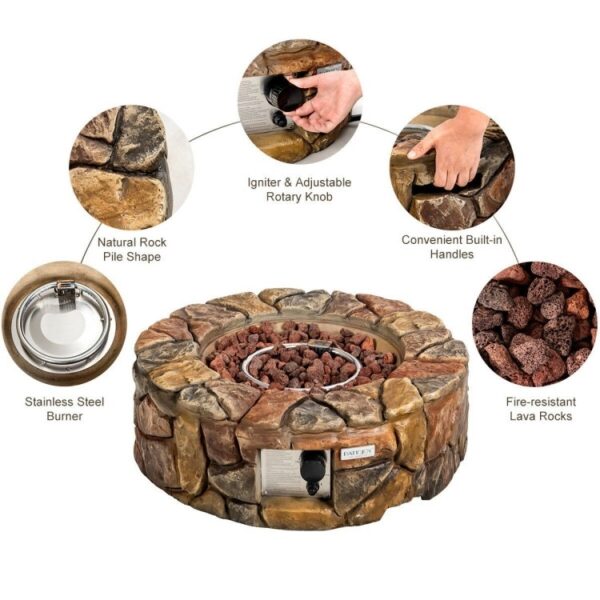 40,000 BTU Outdoor Circle Stone Gas Propane Fire Pit - Image 3