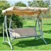 Sturdy 3-Person Outdoor Patio Porch Canopy Swing in Sand Color - Image 2