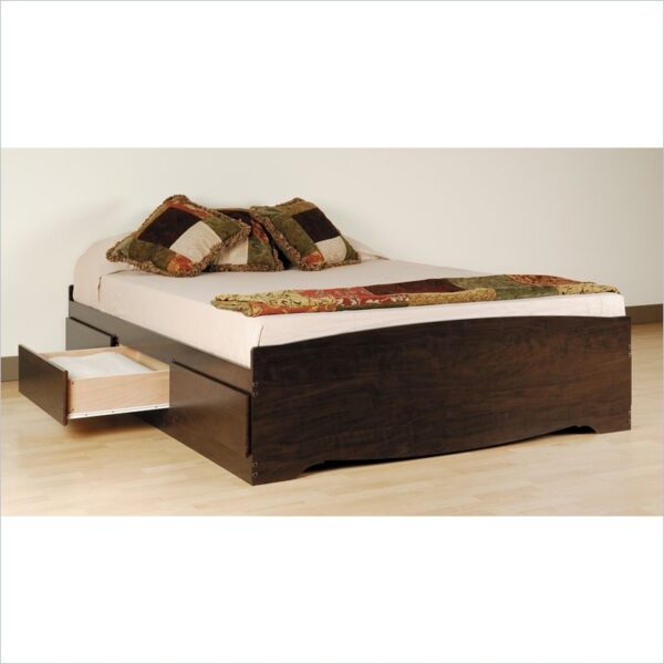 Twin XL Espresso Brown Platform Bed w/ Headboard and Storage Drawers - Image 2