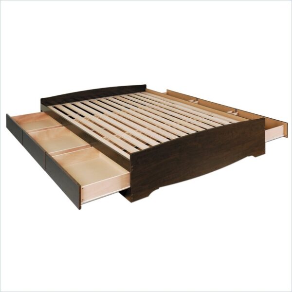 Twin XL Espresso Brown Platform Bed w/ Headboard and Storage Drawers - Image 3