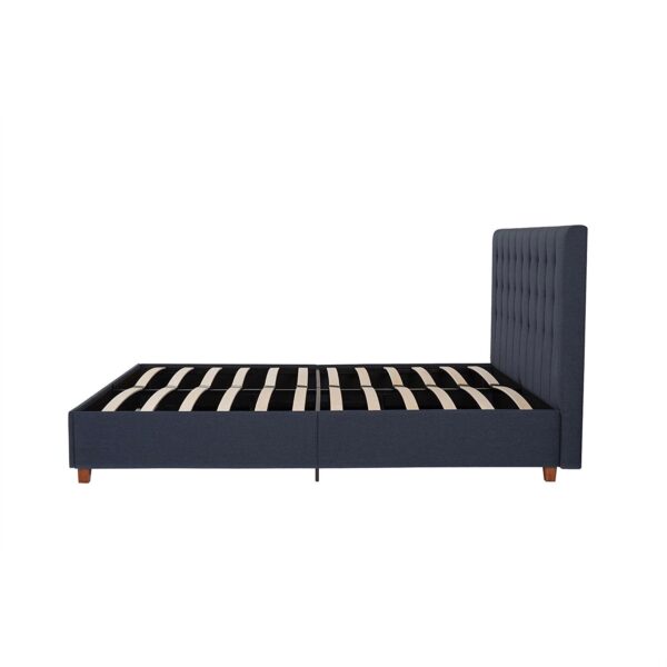 Queen Blue Linen Upholstered Platform Bed with Headboard - Image 2
