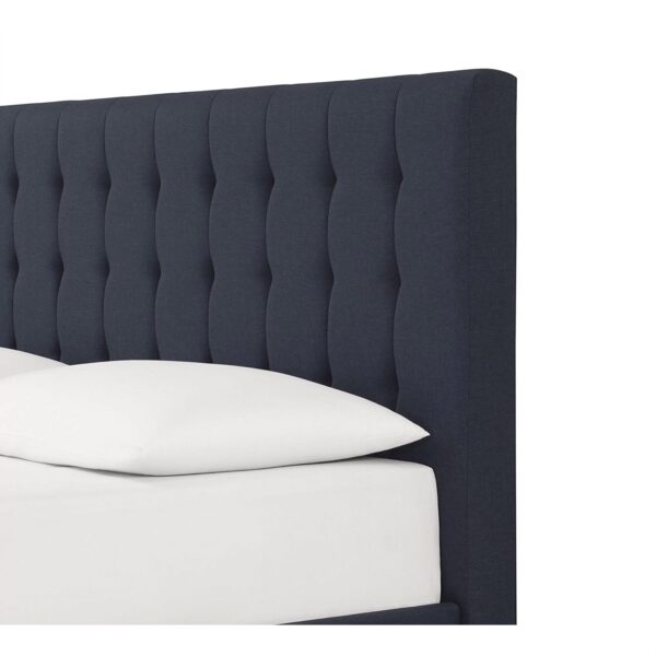 Queen Blue Linen Upholstered Platform Bed with Headboard - Image 3