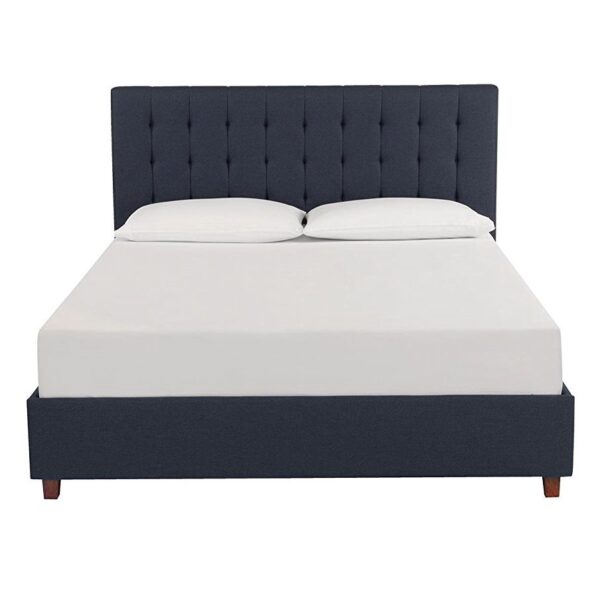 Queen Blue Linen Upholstered Platform Bed with Headboard - Image 4