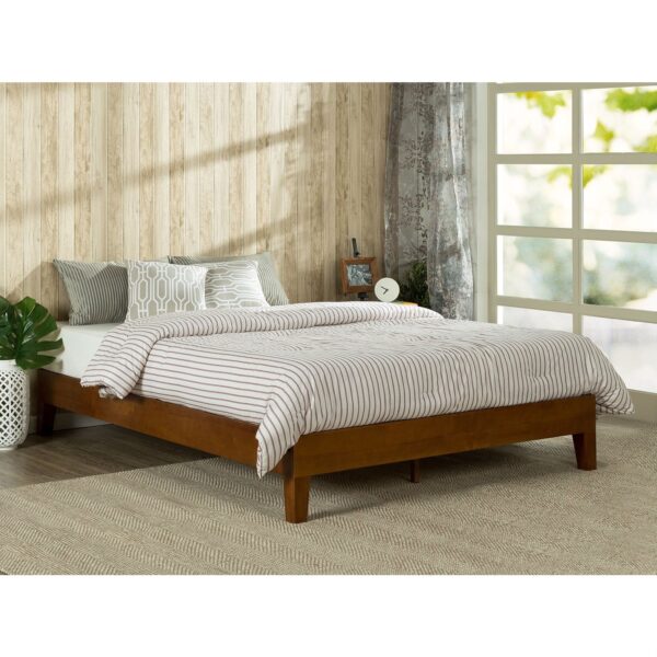 Queen size Solid Wood Low Profile Platform Bed Frame in Cherry Finish - Image 2