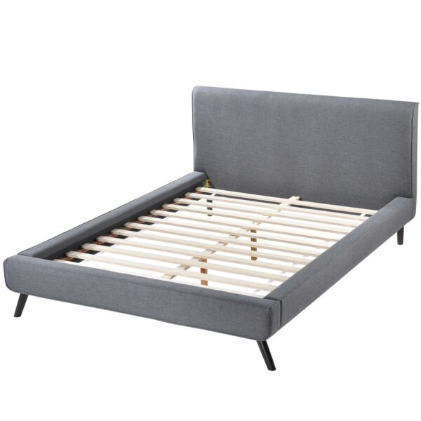 Queen size Mid-Century Platform Bed Frame with Gray Upholstered Headboard - Image 2
