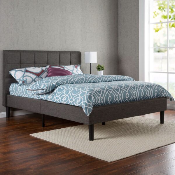 Queen size Modern Classic Dark Grey Upholstered Platform Bed with Headboard - Image 2