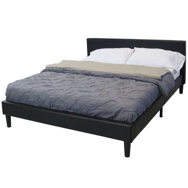 Queen size Black Faux Leather Platform Bed with Headboard - Image 2