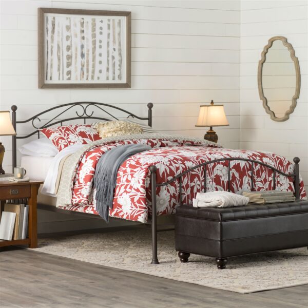 Queen Metal Bed Frame with Scroll Design Headboard Footboard in Brown Finish - Image 2