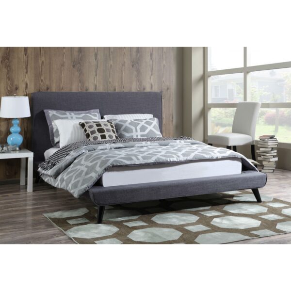 Queen size Grey Modern Classic Mid-Century Style Upholstered Platform Bed - Image 2