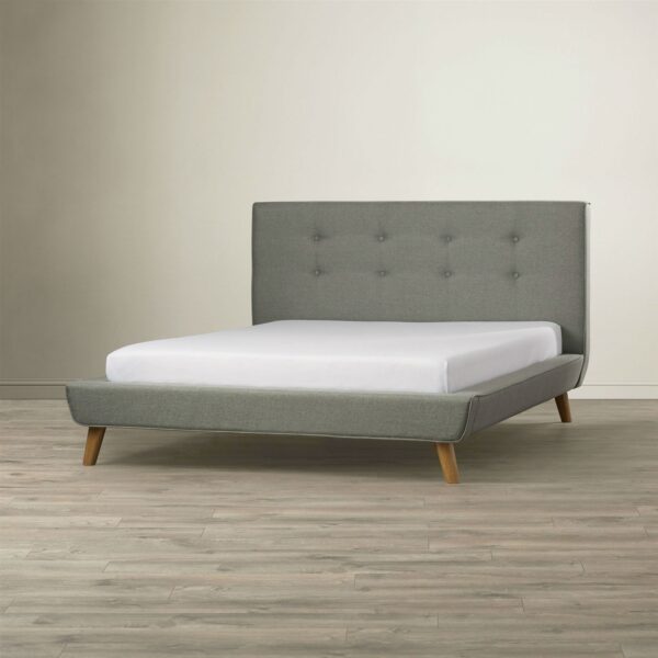 Queen Mid-Century Grey Upholstered Platform Bed with Button-Tufted Headboard - Image 3