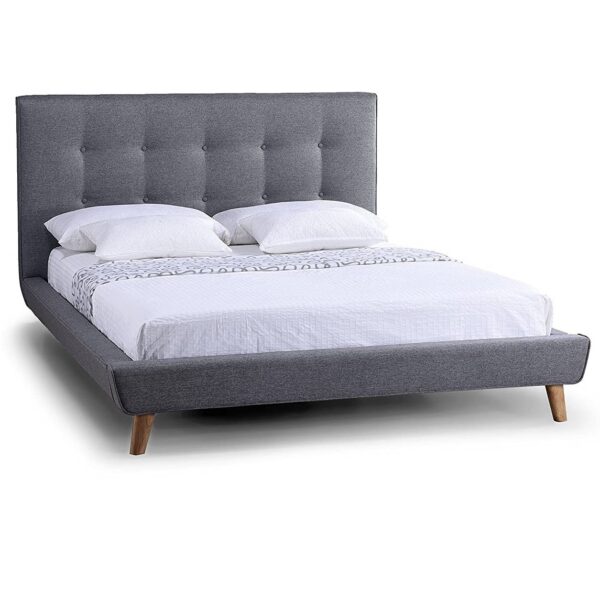 Queen Mid-Century Grey Upholstered Platform Bed with Button-Tufted Headboard - Image 5