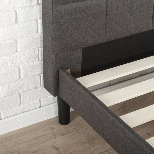 Queen size Dark Grey Upholstered Platform Bed with Headboard and Footboard - Image 4