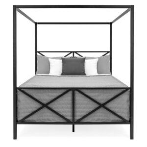 Queen size 4-Post Canopy Bed Frame in Black Metal Finish