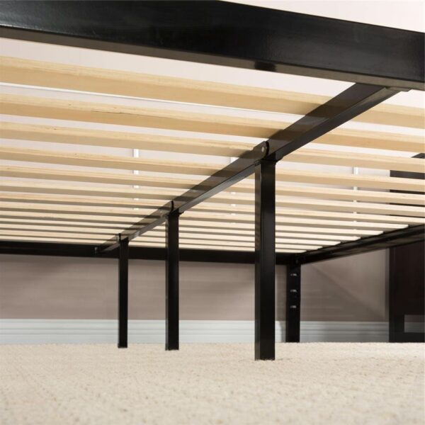 Queen size Black Metal Platform Bed Frame with Wood Slats - No Box-spring Needed - Image 3