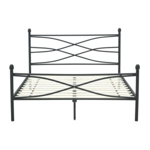 Queen size Matte Black Metal Platform Bed Frame with Headboard and Footboard