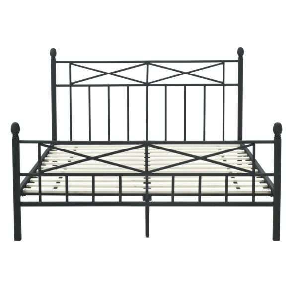 Queen size Matte Black Metal Platform Bed Frame with Headboard Footboard and Wooden Slats - Image 2
