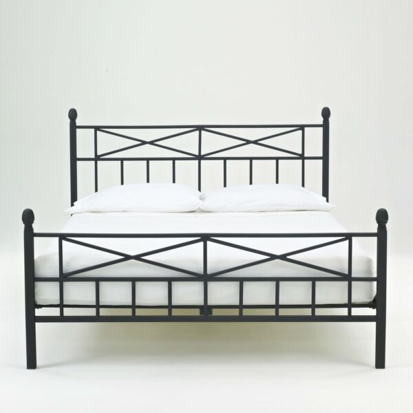 Queen size Matte Black Metal Platform Bed Frame with Headboard Footboard and Wooden Slats - Image 3