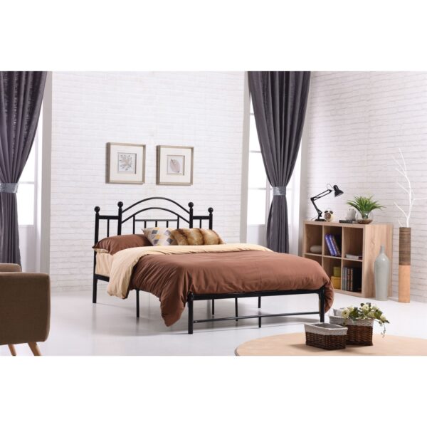 Queen size Black Metal Platform Bed Frame with Vintage Post Style Arch Headboard - Image 2