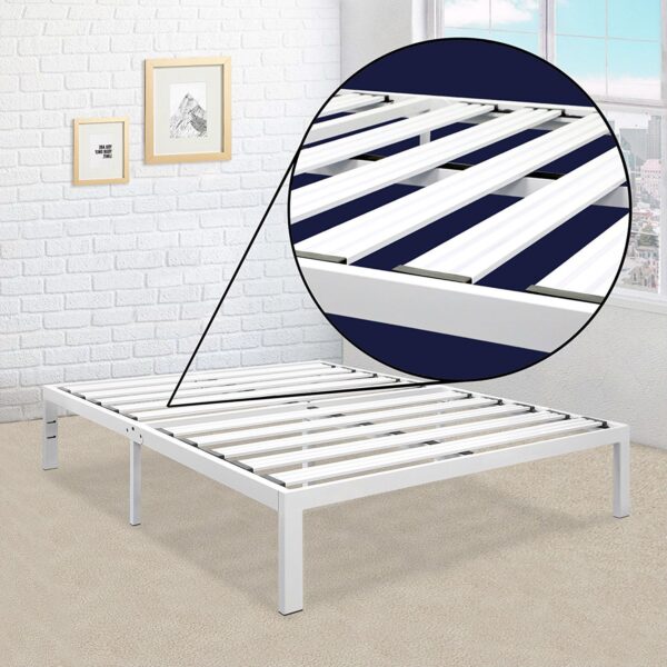 Queen size Heavy Duty Metal Platform Bed Frame in White - Image 4