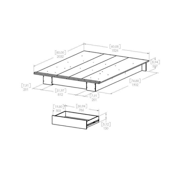 Queen size White Modern Platform Bed Frame with Bottom Storage Drawer - Image 3