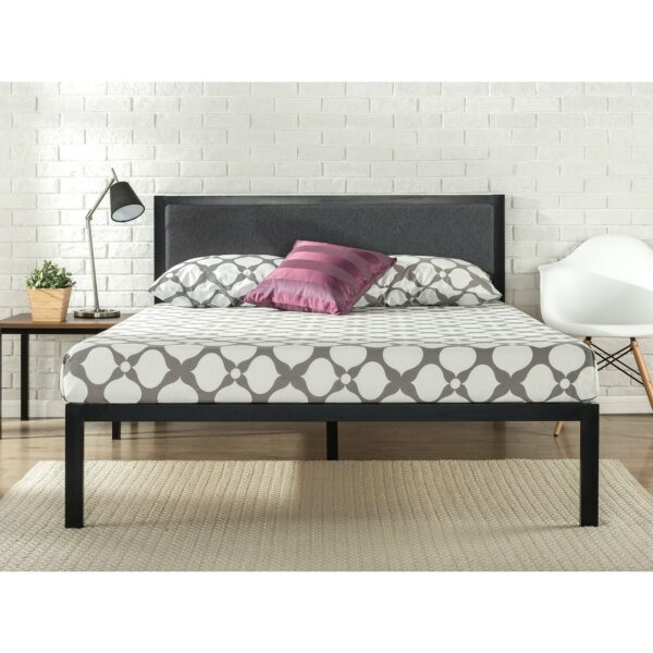 Queen size Metal Platform Bed Frame with Wood Slats and Upholstered Headboard - Image 2