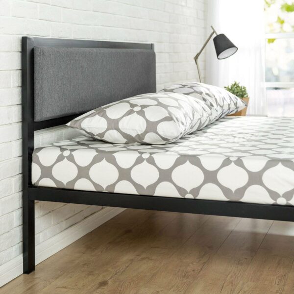 Queen size Metal Platform Bed Frame with Wood Slats and Upholstered Headboard - Image 3