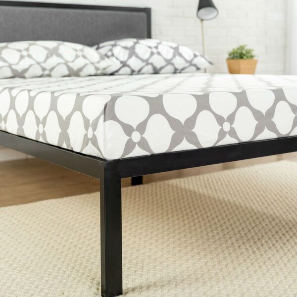 Queen size Metal Platform Bed Frame with Wood Slats and Upholstered Headboard - Image 4