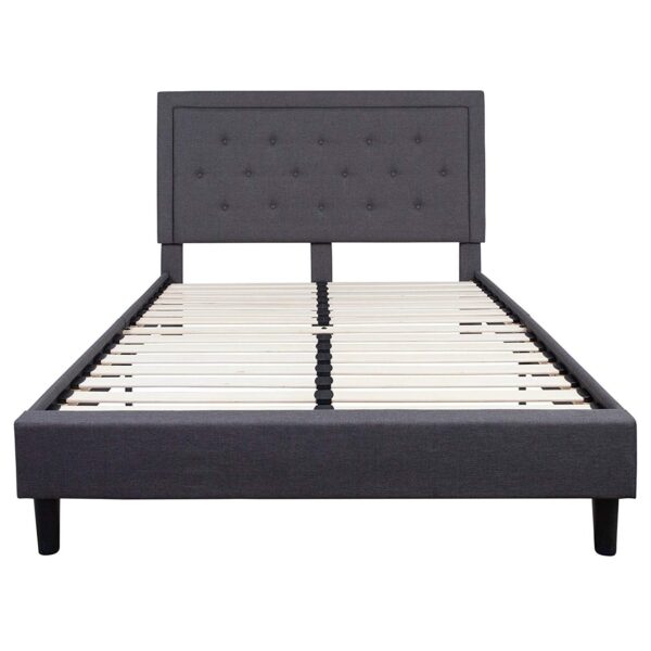 Queen size Dark Gray Fabric Upholstered Platform Bed Frame with Headboard - Image 2
