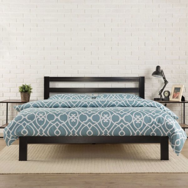 Queen Heavy Duty Metal Platform Bed Frame with Headboard and Wood Slats - Image 2
