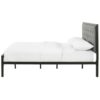 Queen size Contemporary Metal Platform Bed with Grey Upholstered Headboard - Image 3