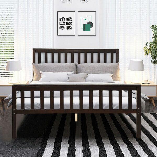 Queen Wood Platform Bed Frame with Headboard and Footboard in Espresso - Image 5
