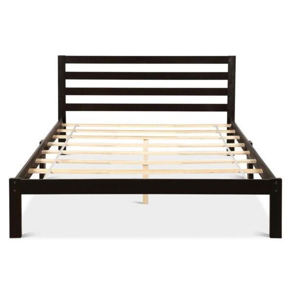 Queen size Wood Platform Bed Frame with Headboard in Espresso - Image 2