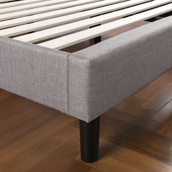 Queen Medium Grey Upholstered Platform Bed Frame with Button Tufted Headboard - Image 3