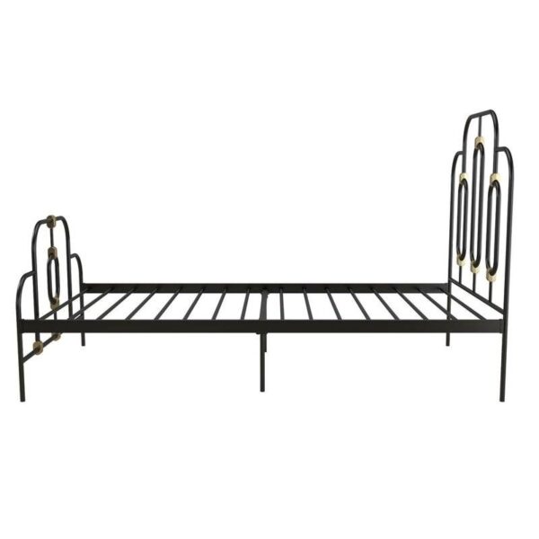 Queen size Platform Bed with Headboard and Footboard in Black Gold Metal Finish