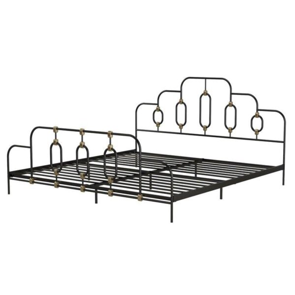 Queen size Platform Bed with Headboard and Footboard in Black Gold Metal Finish - Image 2