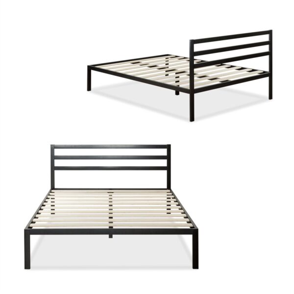 Queen Metal Platform Bed Frame with Headboard and Wood Slats - Image 2