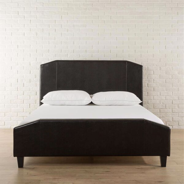 Queen Espresso Faux Leather Upholstered Platform Bed with Headboard & Footboard - Image 2