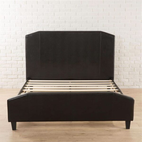 Queen Espresso Faux Leather Upholstered Platform Bed with Headboard & Footboard - Image 3