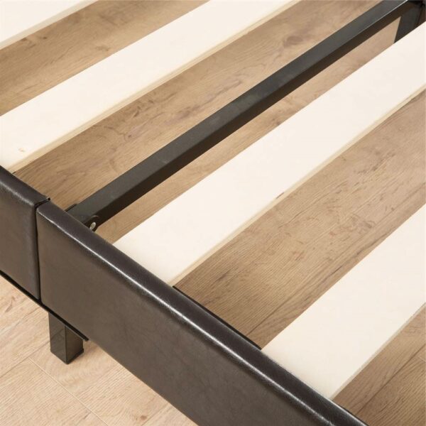 Queen Espresso Faux Leather Upholstered Platform Bed with Headboard & Footboard - Image 4