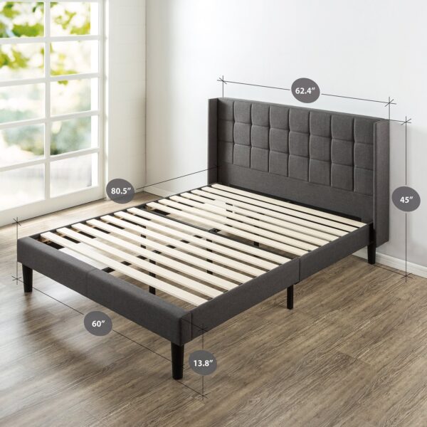 Queen size Grey Wingback Upholstered Platform Bed - Image 2