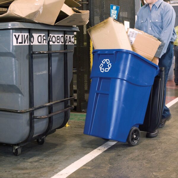 50 Gallon Blue Commercial Heavy-Duty Rollout Recycler Trash Can Container - Image 2