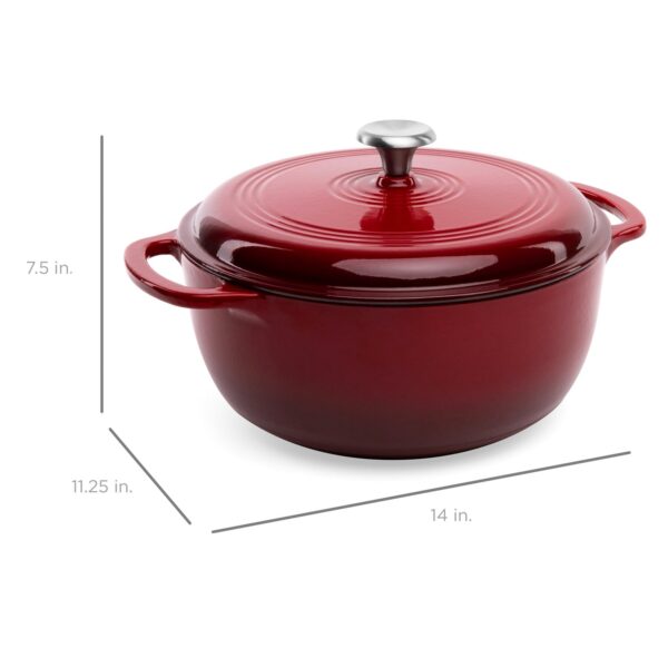 6 Quart Large Red Enamel Cast-Iron Dutch Oven Kitchen Cookware - Image 5