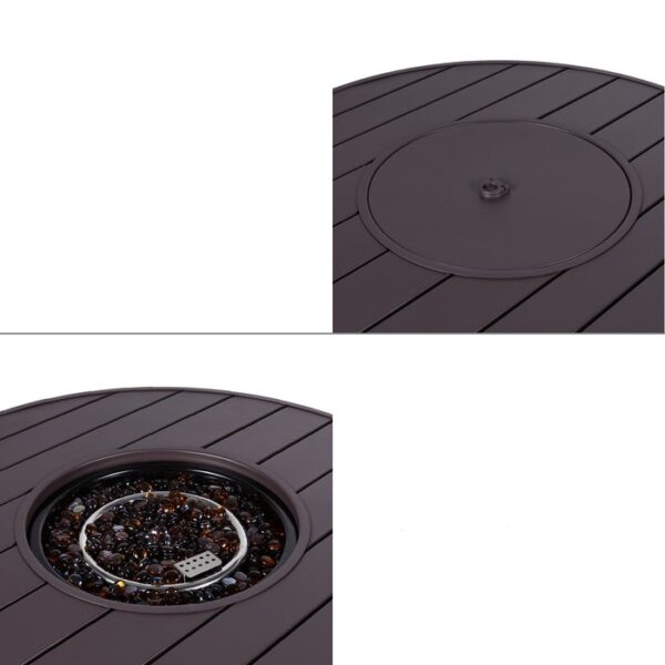 50,000 BTU Brown Wicker Round LP Gas Propane Fire Pit w/ Faux Wood Tabletop and Cover - Image 4