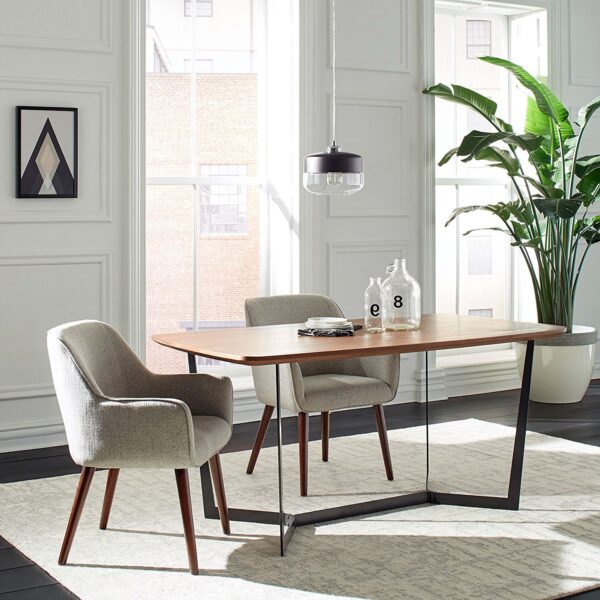 Mid-Century Style Modern Accent Dining Chair with Wood Legs and Light Grey Fabric Seat - Image 3