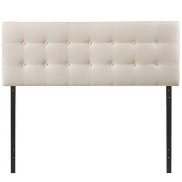 Full size Modern Ivory Fabric Upholstered Button Tufted Headboard - Image 2