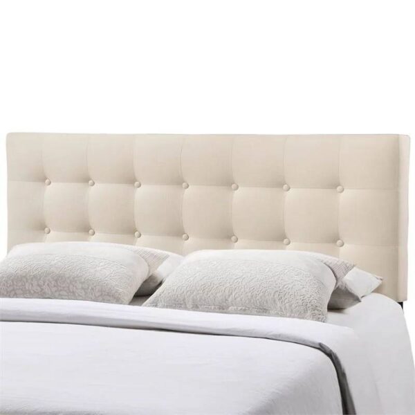 Full size Modern Ivory Fabric Upholstered Button Tufted Headboard - Image 3