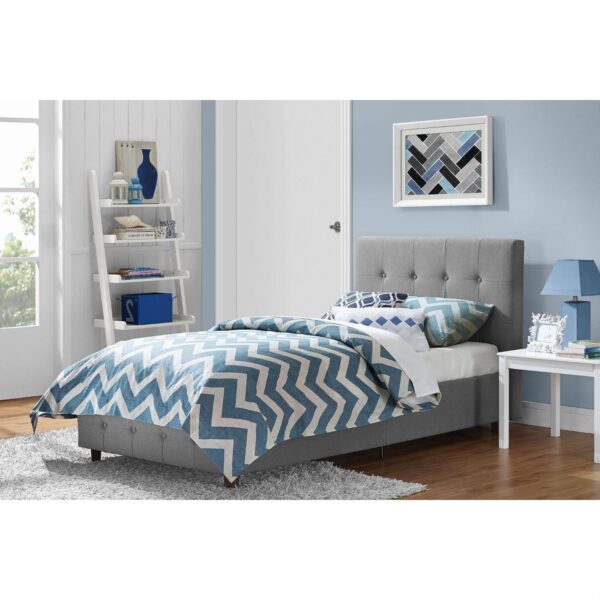 Twin size Grey Upholstered Platform Bed Frame with Button-Tufted Headboard - Image 2