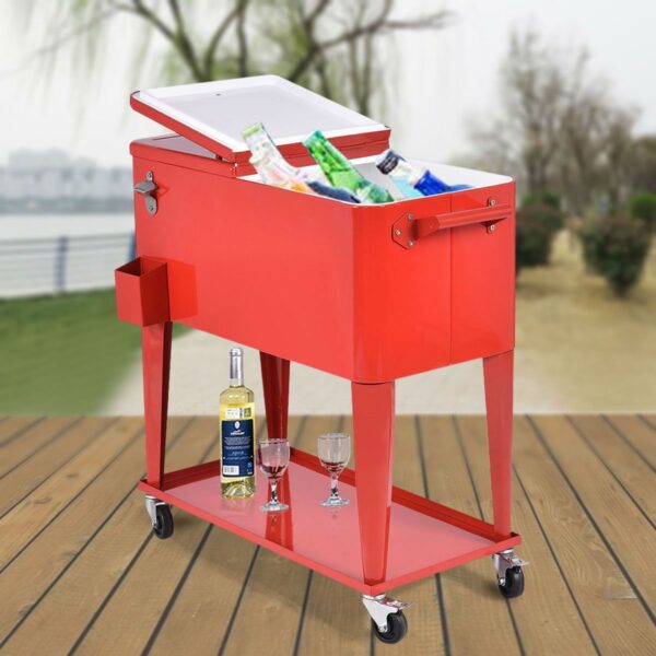 80 Quart Red Sturdy Rolling Steel Construction Cooler - Image 2