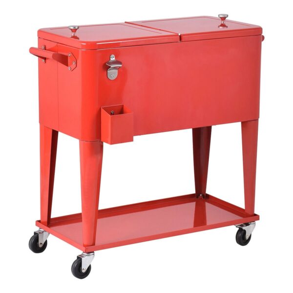 80 Quart Red Sturdy Rolling Steel Construction Cooler - Image 3