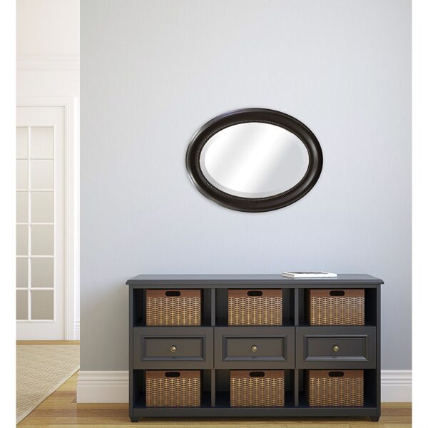 Round Oval Bathroom Wall Mirror with Beveled Edge and Bronze Frame - Image 4
